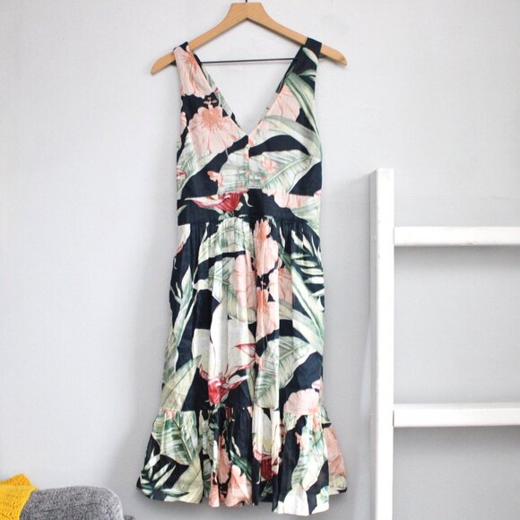 Ann Taylor Dresses & Skirts - Ann Taylor Navy Pink Island Floral Sleeveless Cross Back Tropical Dress Size 6